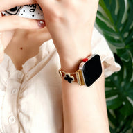 KALERI Black Shell Clover Slim Metal Bracelet for iWatch(Band Only) - Business & Dressy Strap, Compatible with Ultra 2/Ultra/Series 10-1/SE/SE2 (38-49mm) | For Women (Watch Not Included) (main image)