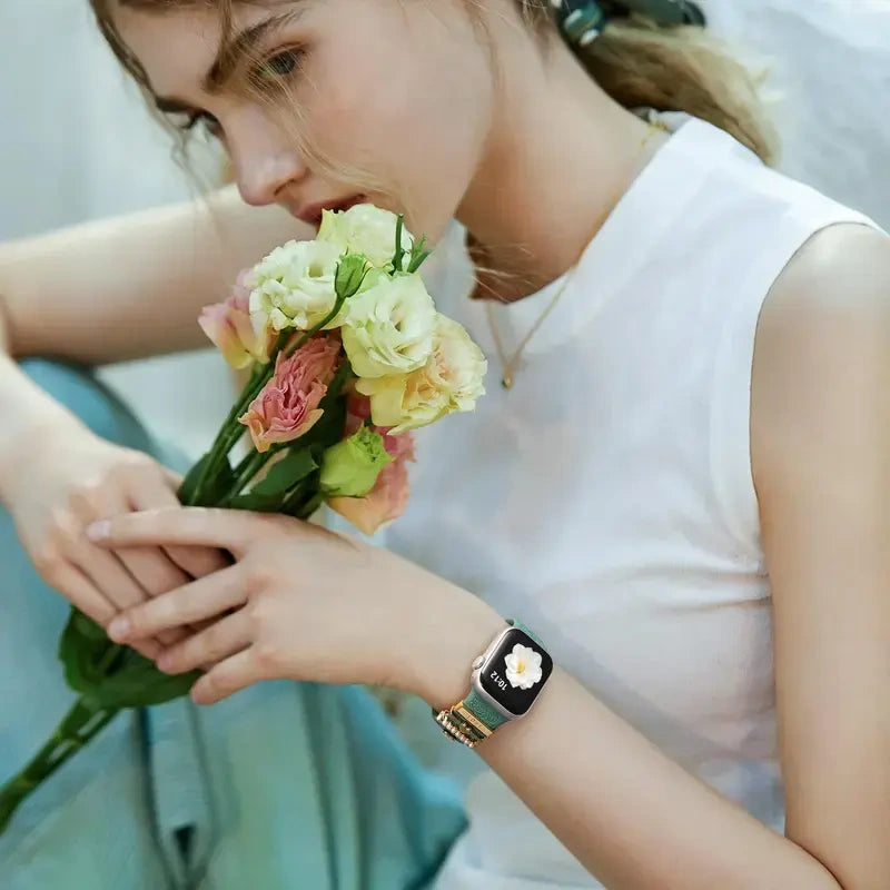 BROULIT Floral Engraved Silicone Band for Apple Watch – Soft Adjustable Strap with Decorative Charms, Stylish Women’s Watch Band Compatible with iWatch Series 11–1 & SE (38mm–42mm),back to school,back to school haul (main image)