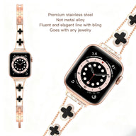 KALERI Black Shell Clover Slim Metal Bracelet for iWatch(Band Only) - Business & Dressy Strap, Compatible with Ultra 2/Ultra/Series 10-1/SE/SE2 (38-49mm) | For Women (Watch Not Included) (main image)