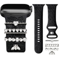 BROULIT Floral Engraved Silicone Band for Apple Watch – Soft Adjustable Strap with Decorative Charms, Stylish Women’s Watch Band Compatible with iWatch Series 11–1 & SE (38mm–42mm),back to school,back to school haul - Color Black (variant image)