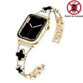KALERI Black Shell Clover Slim Metal Bracelet for iWatch(Band Only) - Business & Dressy Strap, Compatible with Ultra 2/Ultra/Series 10-1/SE/SE2 (38-49mm) | For Women (Watch Not Included) - Color Gold (variant image)