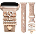 BROULIT Floral Engraved Silicone Band for Apple Watch – Soft Adjustable Strap with Decorative Charms, Stylish Women’s Watch Band Compatible with iWatch Series 11–1 & SE (38mm–42mm),back to school,back to school haul - Color Milk Tea (variant image)