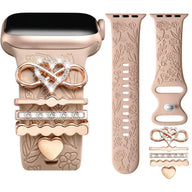 BROULIT Floral Engraved Silicone Band for Apple Watch – Soft Adjustable Strap with Decorative Charms, Stylish Women’s Watch Band Compatible with iWatch Series 11–1 & SE (38mm–42mm),back to school,back to school haul - Color Milk Tea (variant image)