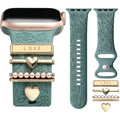 BROULIT Floral Engraved Silicone Band for Apple Watch – Soft Adjustable Strap with Decorative Charms, Stylish Women’s Watch Band Compatible with iWatch Series 11–1 & SE (38mm–42mm),back to school,back to school haul - Color Pine Green (variant image)