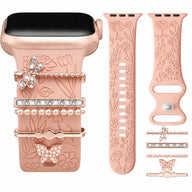 BROULIT Floral Engraved Silicone Band for Apple Watch – Soft Adjustable Strap with Decorative Charms, Stylish Women’s Watch Band Compatible with iWatch Series 11–1 & SE (38mm–42mm),back to school,back to school haul - Color Pink (variant image)