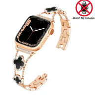 KALERI Black Shell Clover Slim Metal Bracelet for iWatch(Band Only) - Business & Dressy Strap, Compatible with Ultra 2/Ultra/Series 10-1/SE/SE2 (38-49mm) | For Women (Watch Not Included) - Color Rose Gold (variant image)