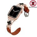 KALERI Black Shell Clover Slim Metal Bracelet for iWatch(Band Only) - Business & Dressy Strap, Compatible with Ultra 2/Ultra/Series 10-1/SE/SE2 (38-49mm) | For Women (Watch Not Included) - Color Rose Gold(Upgraded Leather Strap) (variant image)