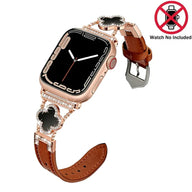 KALERI Black Shell Clover Slim Metal Bracelet for iWatch(Band Only) - Business & Dressy Strap, Compatible with Ultra 2/Ultra/Series 10-1/SE/SE2 (38-49mm) | For Women (Watch Not Included) - Color Rose Gold(Upgraded Leather Strap) (variant image)