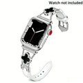 KALERI Black Shell Clover Slim Metal Bracelet for iWatch(Band Only) - Business & Dressy Strap, Compatible with Ultra 2/Ultra/Series 10-1/SE/SE2 (38-49mm) | For Women (Watch Not Included) - Color Silver(Upgraded white leather strap) (variant image)