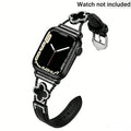 KALERI Black Shell Clover Slim Metal Bracelet for iWatch(Band Only) - Business & Dressy Strap, Compatible with Ultra 2/Ultra/Series 10-1/SE/SE2 (38-49mm) | For Women (Watch Not Included) - Color black(Upgraded black leather strap) (variant image)