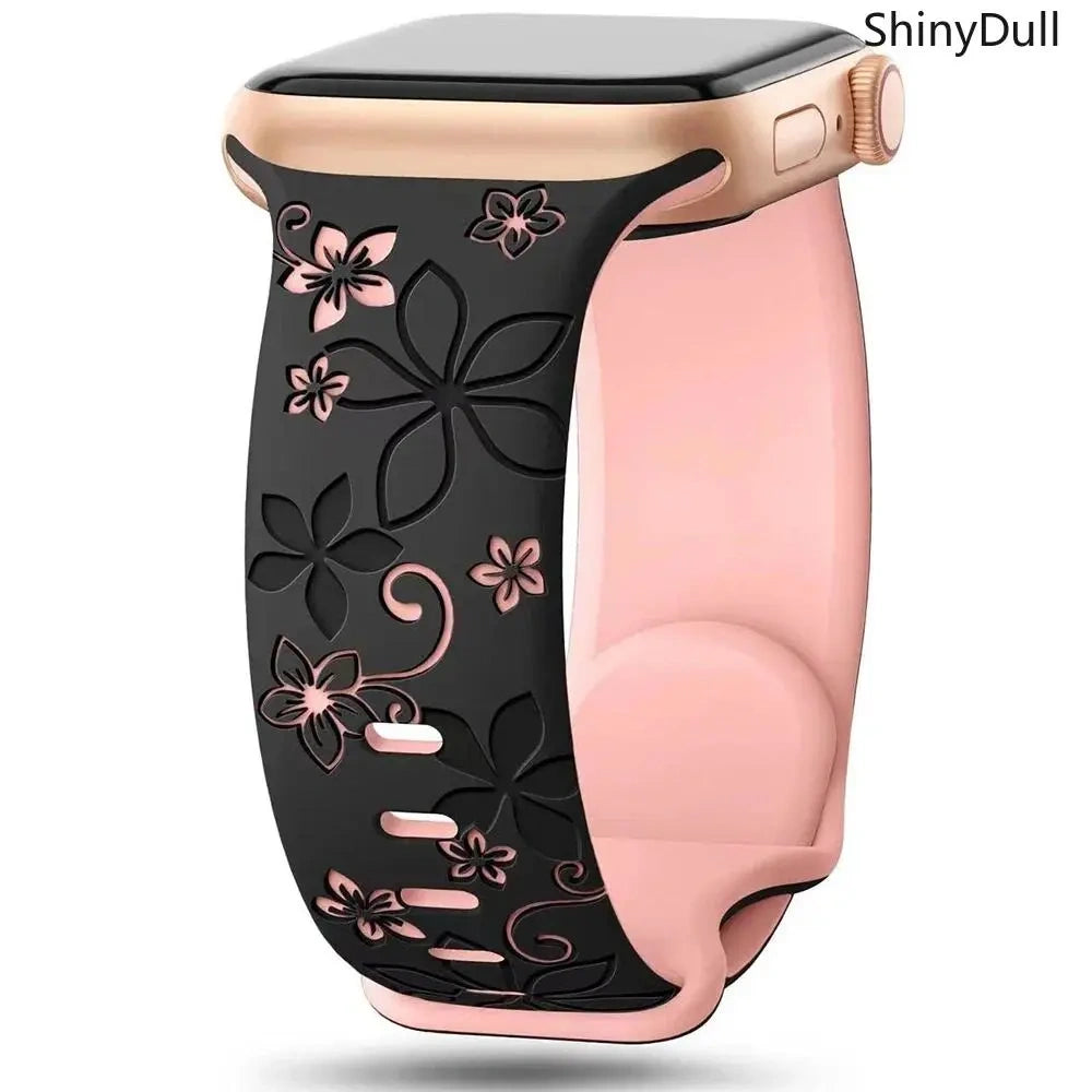 Engraved Silicone Smart Watch Band - Stylish Women’s Multi-Size Sports Wristband, Wearable Accessory (38-49mm, Compatible with Series & Ultra Models) - Color black pink (variant image)