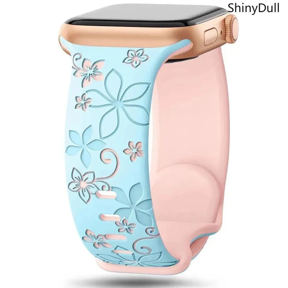 Engraved Silicone Smart Watch Band - Stylish Women’s Multi-Size Sports Wristband, Wearable Accessory (38-49mm, Compatible with Series & Ultra Models) - Color blue pink (variant image)