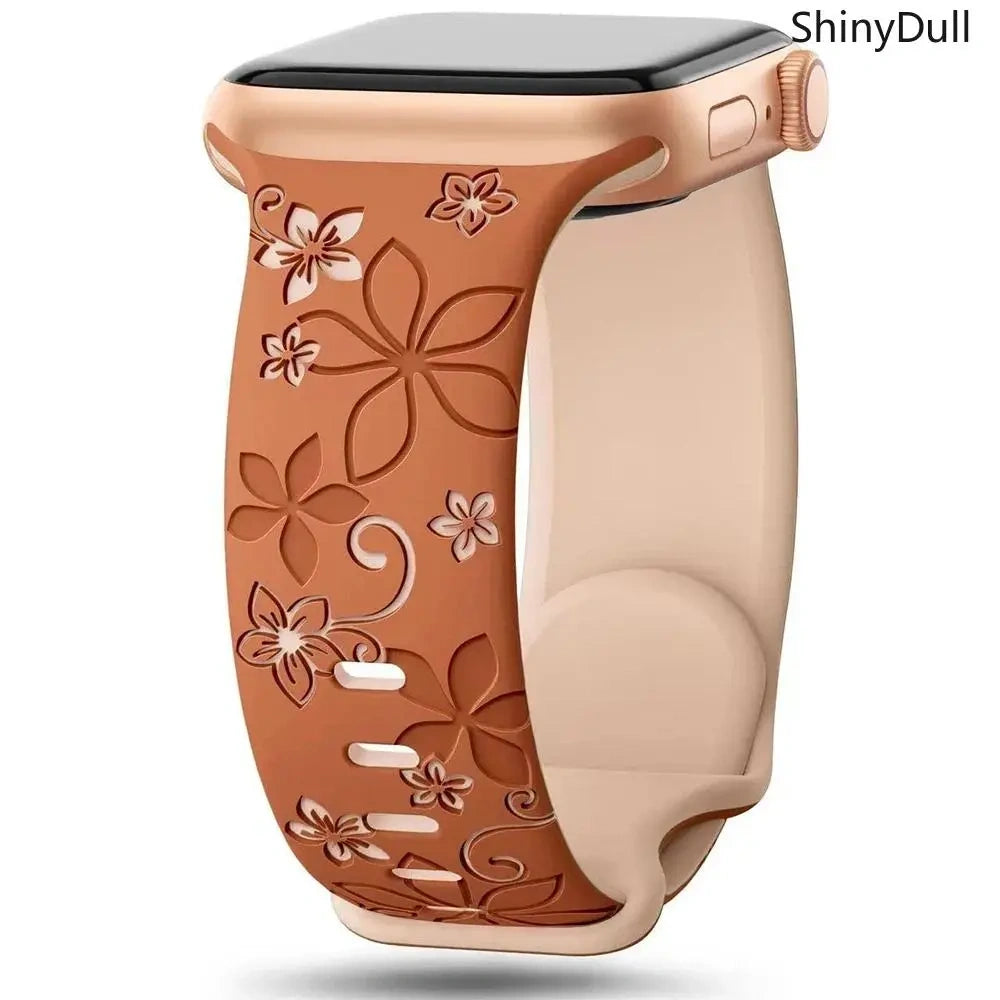 Engraved Silicone Smart Watch Band - Stylish Women’s Multi-Size Sports Wristband, Wearable Accessory (38-49mm, Compatible with Series & Ultra Models) - Color brown (variant image)