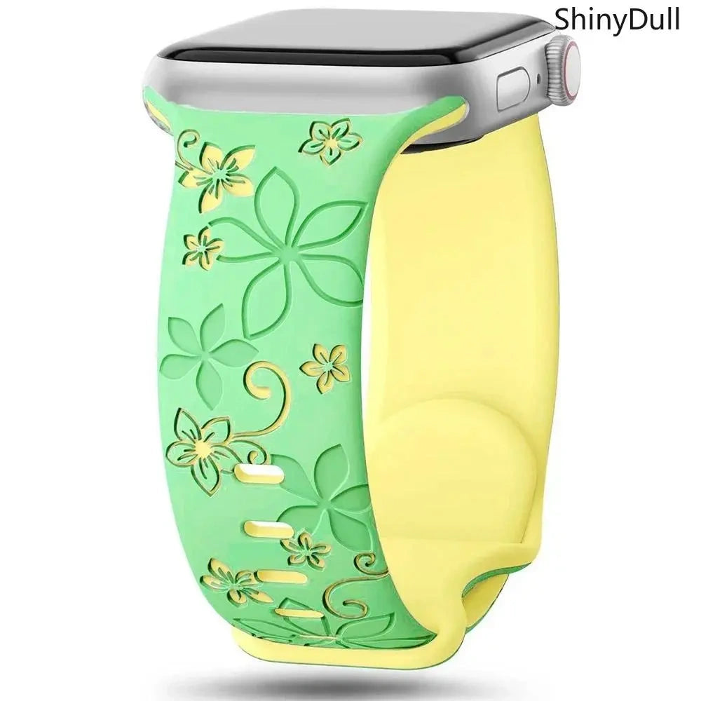 Engraved Silicone Smart Watch Band - Stylish Women’s Multi-Size Sports Wristband, Wearable Accessory (38-49mm, Compatible with Series & Ultra Models) - Color green yellow (variant image)