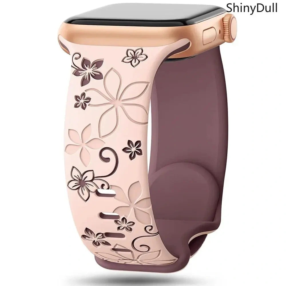 Engraved Silicone Smart Watch Band - Stylish Women’s Multi-Size Sports Wristband, Wearable Accessory (38-49mm, Compatible with Series & Ultra Models) - Color pink purple (variant image)