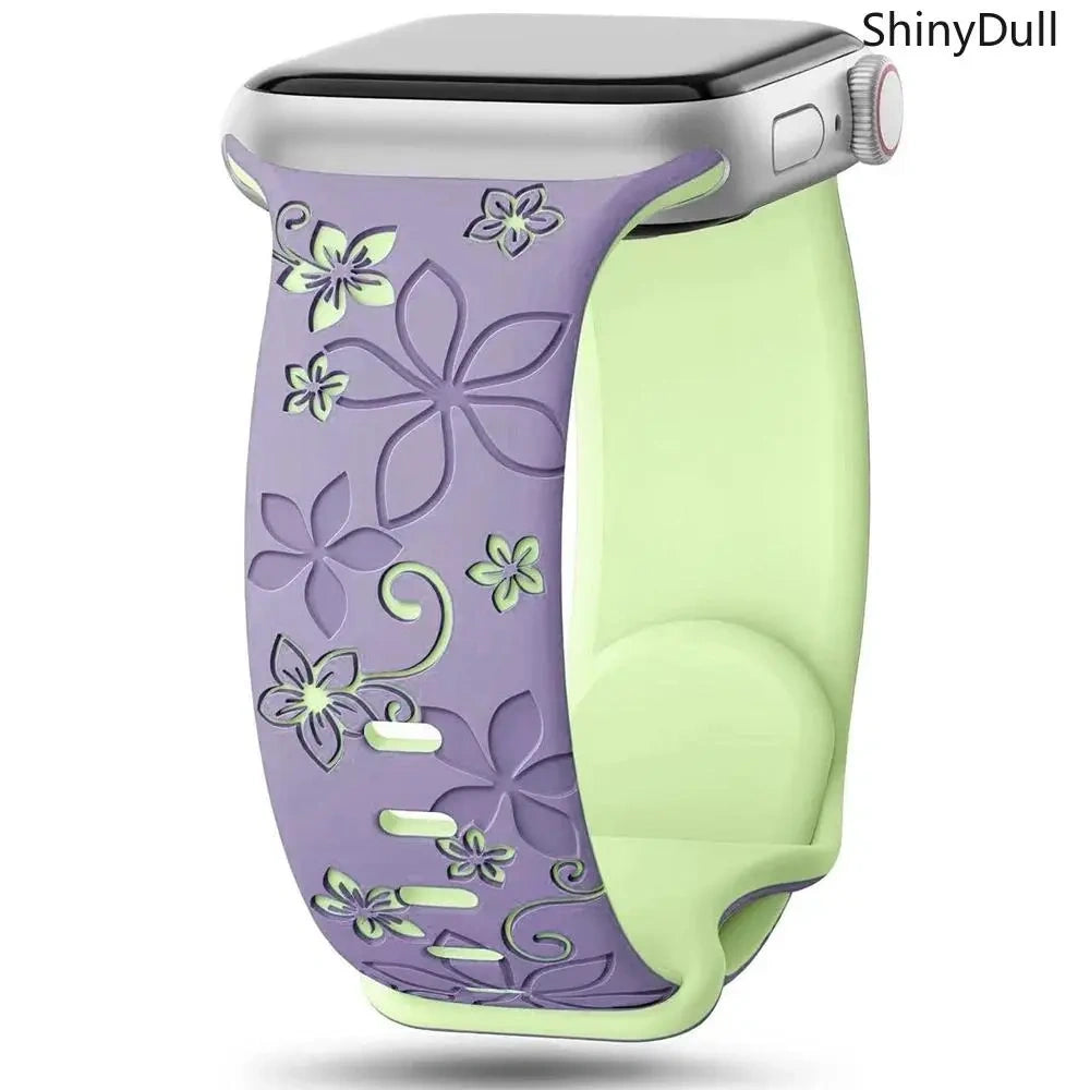 Engraved Silicone Smart Watch Band - Stylish Women’s Multi-Size Sports Wristband, Wearable Accessory (38-49mm, Compatible with Series & Ultra Models) - Color purple green (variant image)