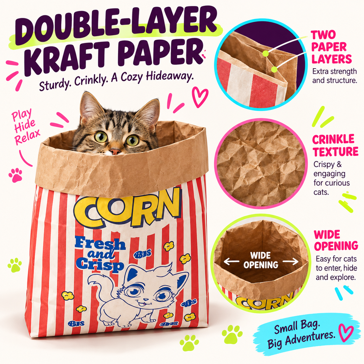 Double-layer kraft paper and crinkle texture details