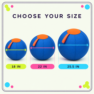 Inflatable dog herding ball size guide for 18 22 and 25.5 inch options