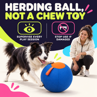 Herding ball safety guide showing supervised play and no chewing