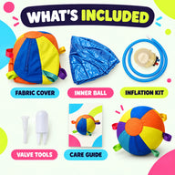Inflatable dog herding ball complete accessory kit with fabric cover inner ball inflation kit valve tools and care guide