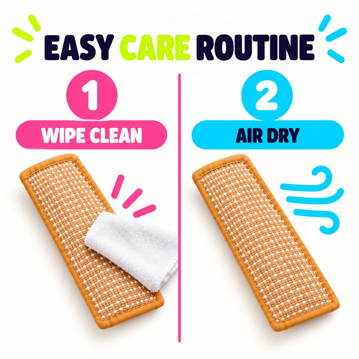 Two-step care guide wipe clean and air dry