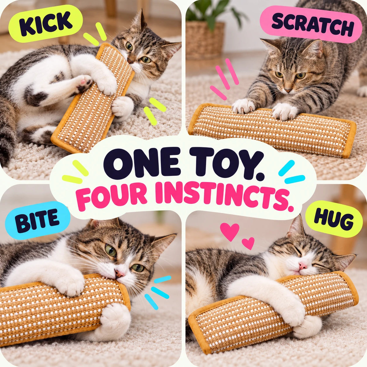 Kick hug and scratch play modes